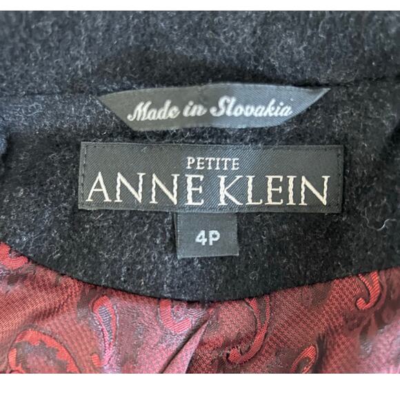 Vintage Wool Pea Coat Charcoal Gray Anne Klein Paisley Lined Womens Petite 4P - Picture 2 of 9